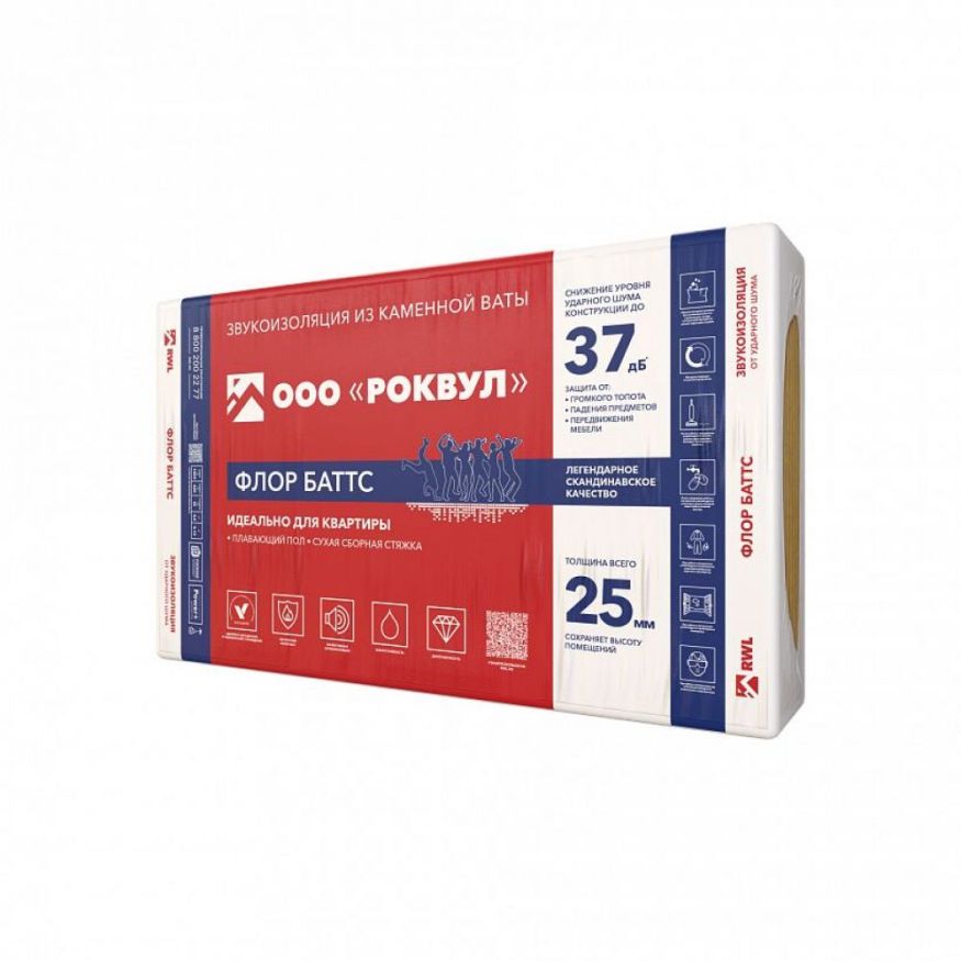 Утеплитель Rockwool ФЛОР БАТТС 50х600х1000/6шт/3.6м2/0.18м3 (32упак/пал) Rockwool купить в Владивостоке