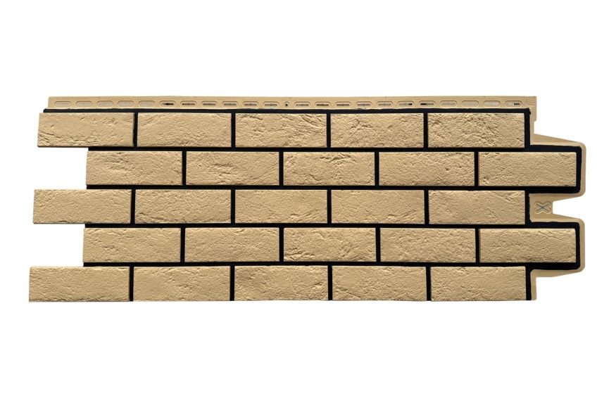Фасадная панель Grand Line, Состаренный кирпич Design, Песочный, шов RAL 9005 купить в Владивостоке